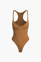 Moon 45 BROWN / 2XS Basic Solid Deep-V Neck Bustier Bodysuit