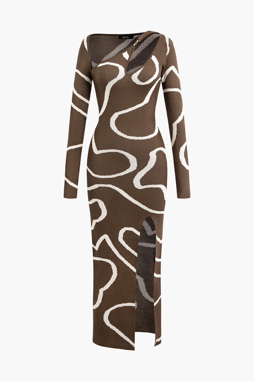 Moon 45 BROWN / 2XS Cut Out Line Knit Maxi Dress