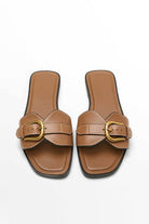 Moon 45 BROWN / 36 Buckled Strap Slide Sandals