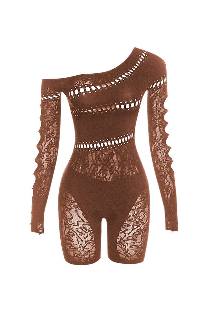 Moon 45 BROWN / ONE SIZE Elegant Lace Cut-Out Romper