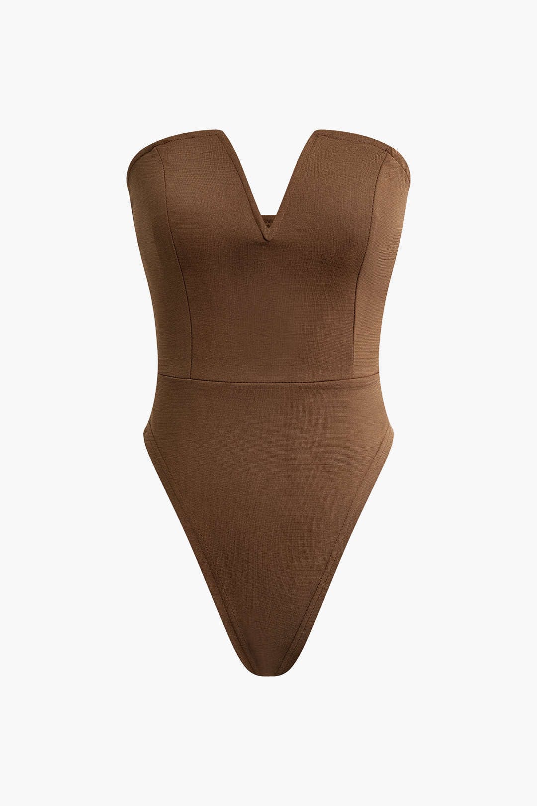 Moon 45 BROWN / S Basic V-neck Strapless Bodysuit