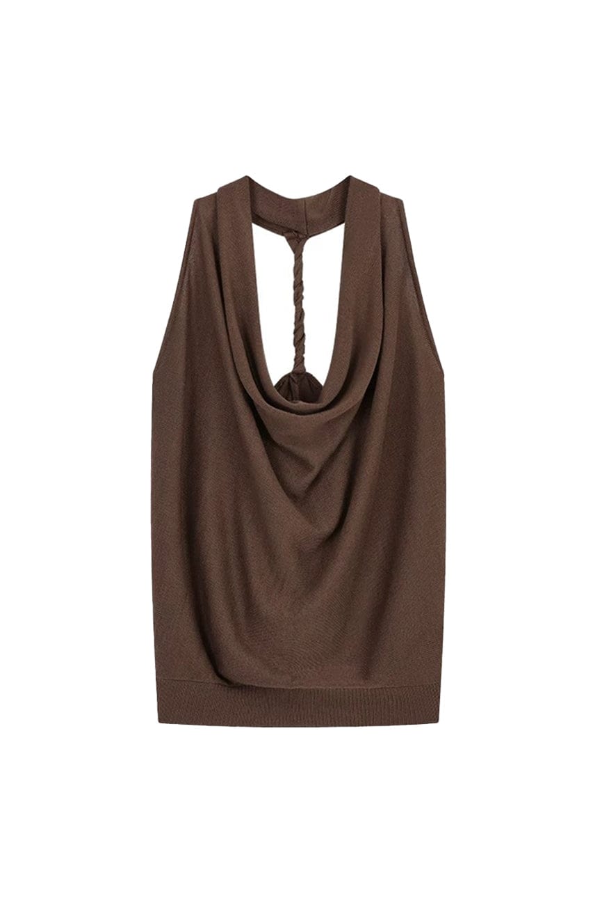 Moon 45 Brown / S Cowl Neck Halter Backless Top