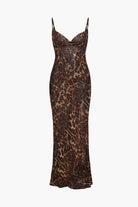 Moon 45 BROWN / S Leopard Print Draped Maxi Dress