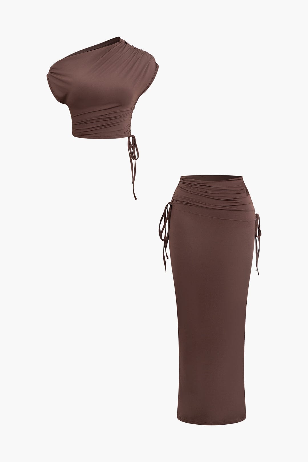 Moon 45 BROWN / XS Asymmetrical Drawstring Crop Set