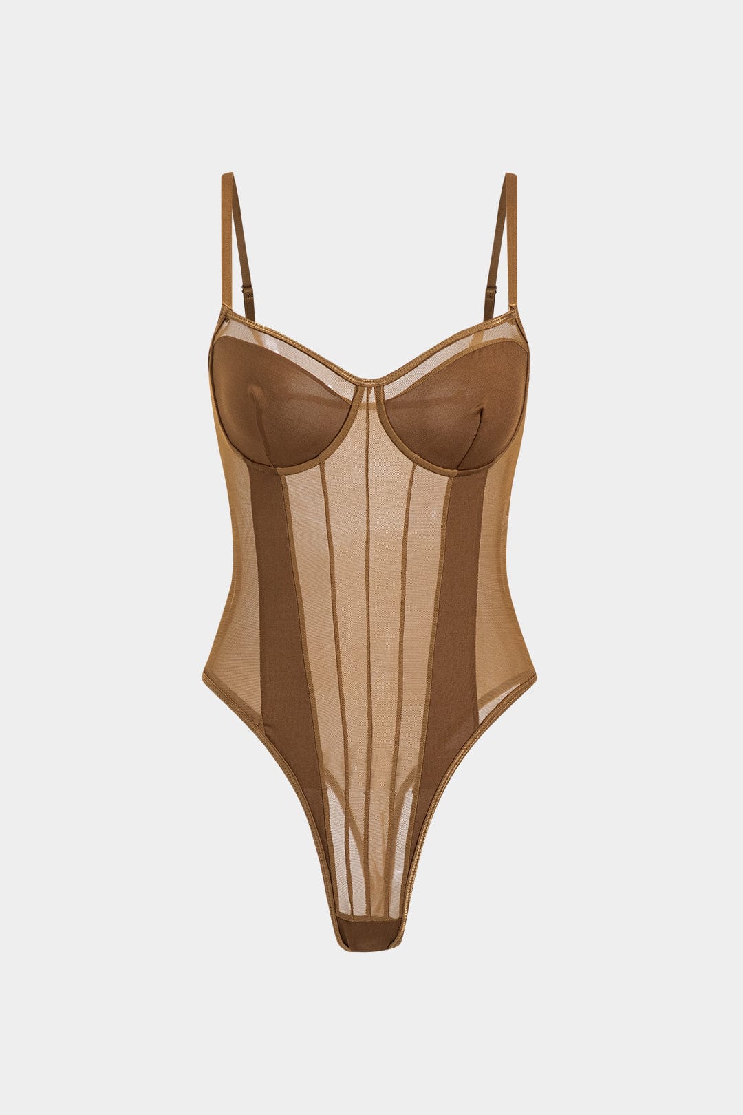 Moon 45 Brown / XS Mesh Backless Sheer Patchwork Corset Slip