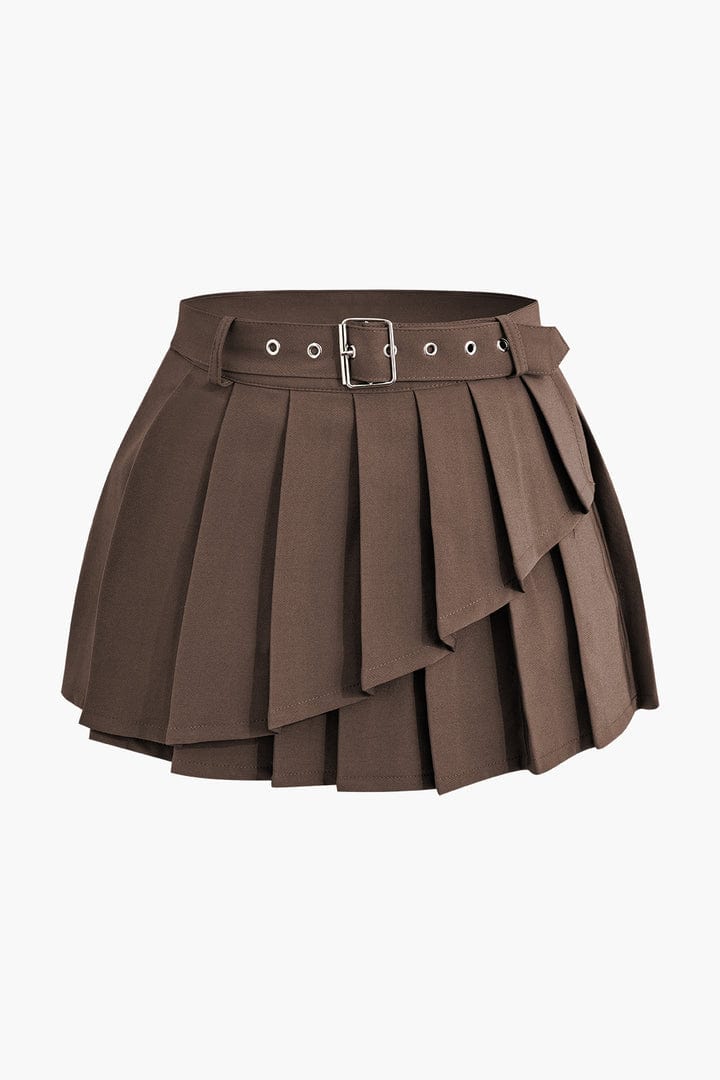 Moon 45 Buckle Pleated Mini Skirt