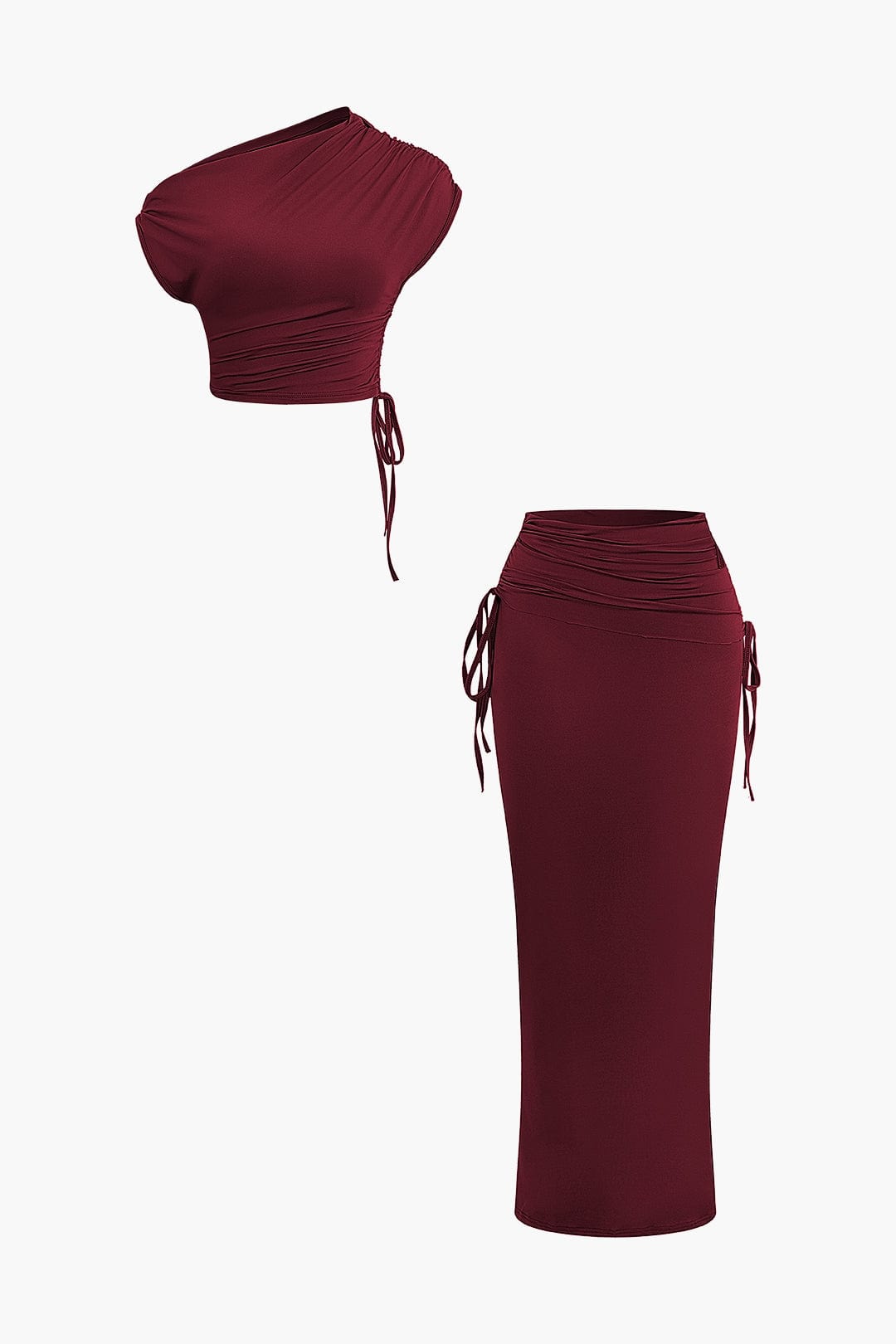 Moon 45 BURGUNDY / XS Asymmetrical Drawstring Crop Set