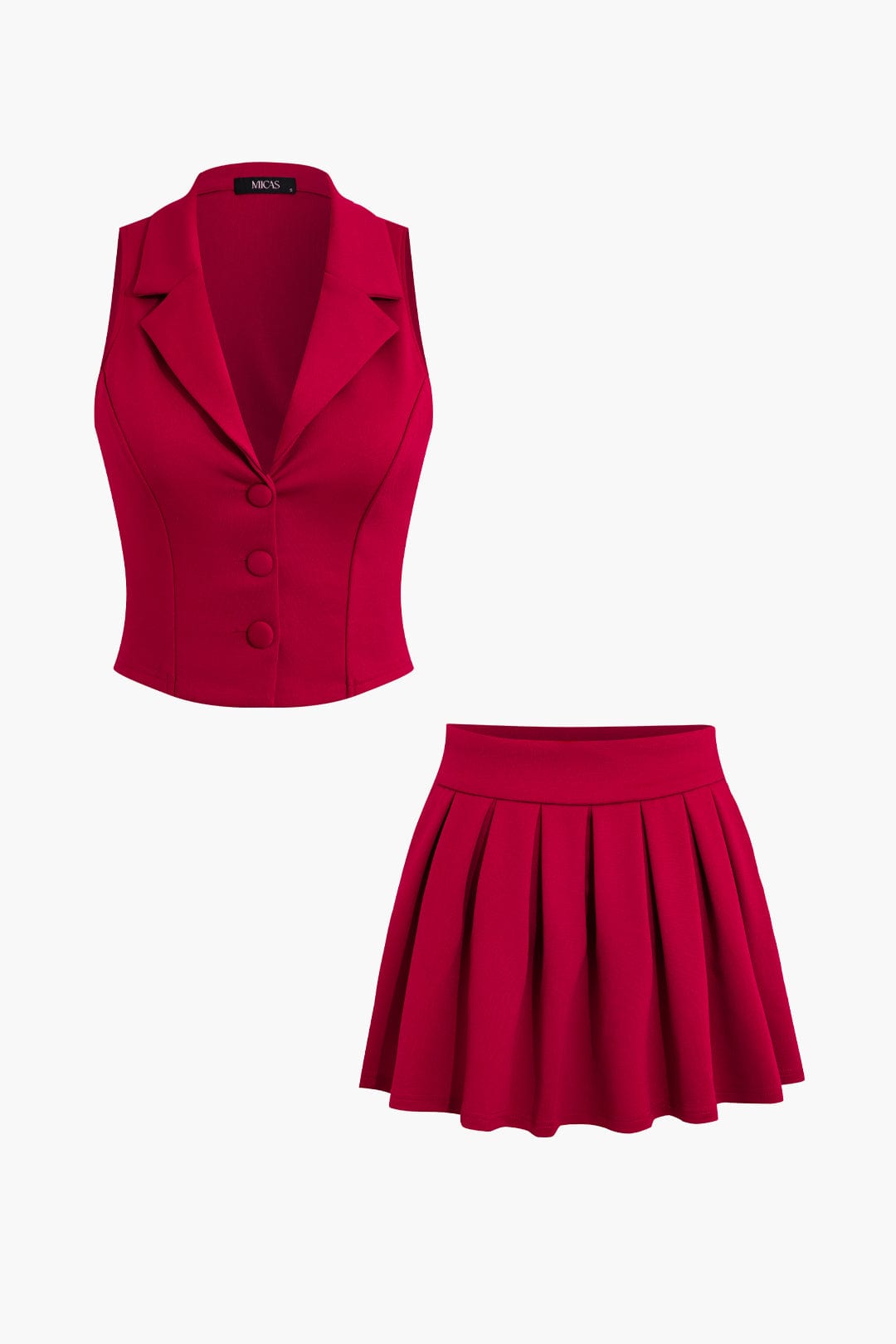 Moon 45 BURGUNDY / XS Notched Lapel Vest & Mini Skirt Set