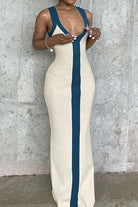 Moon 45 Colorblock V-neck Ribbed Split Maxi Dress