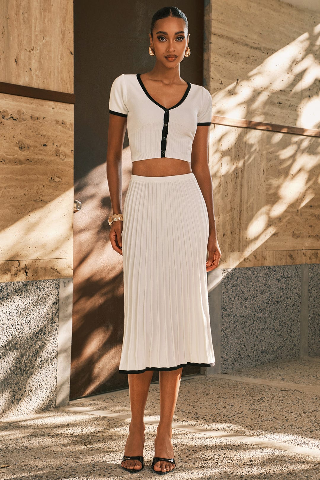 Moon 45 Contrast Knit Top & Midi Skirt