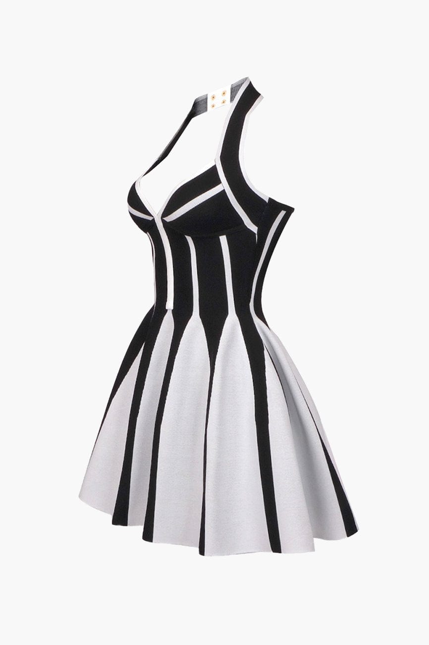 Moon 45 Contrast Knitted Halter Dress