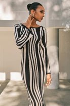 Moon 45 Contrast Stripe Knit Maxi Dress