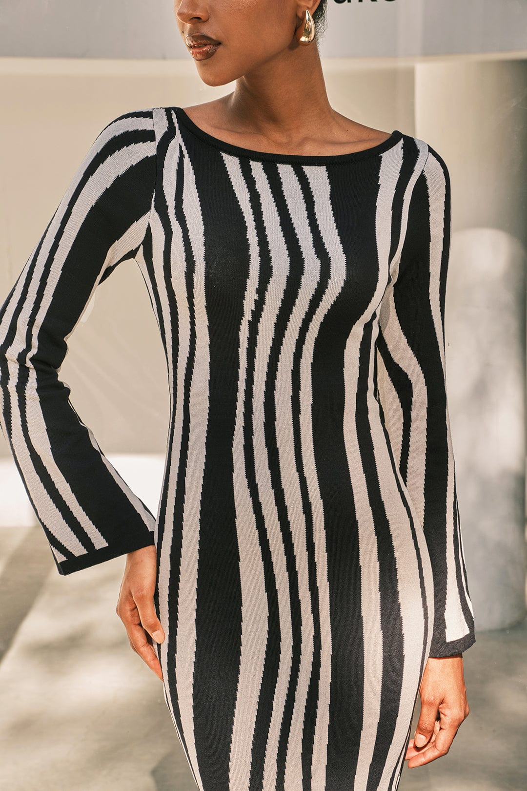 Moon 45 Contrast Stripe Knit Maxi Dress