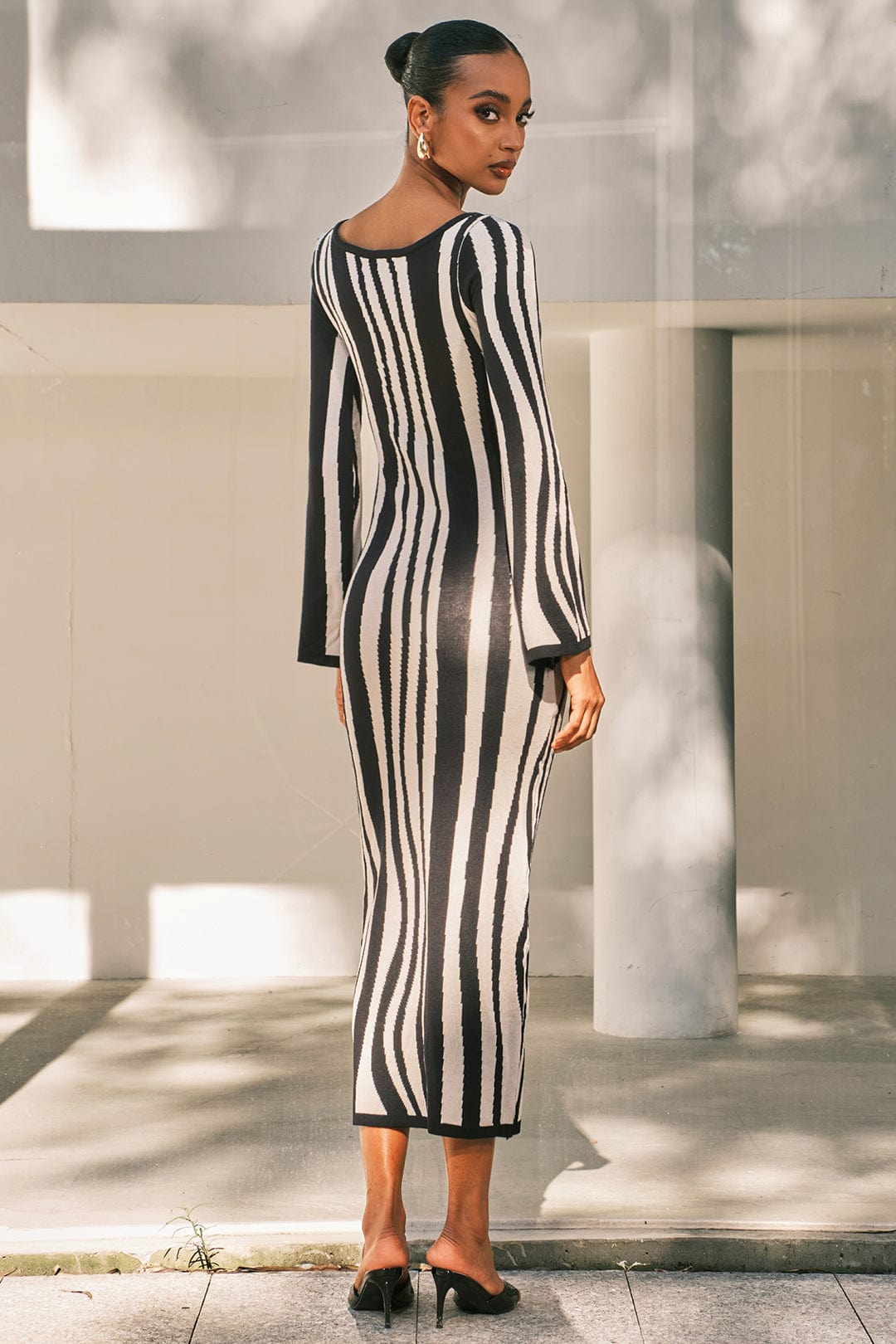 Moon 45 Contrast Stripe Knit Maxi Dress