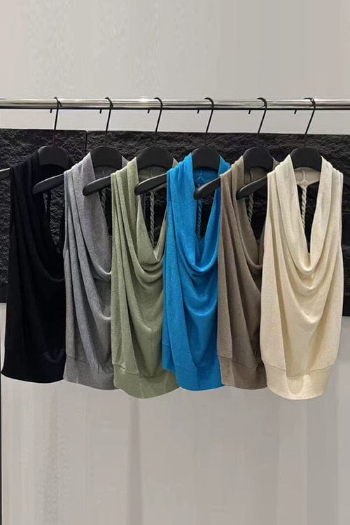 Moon 45 Cowl Neck Halter Backless Top