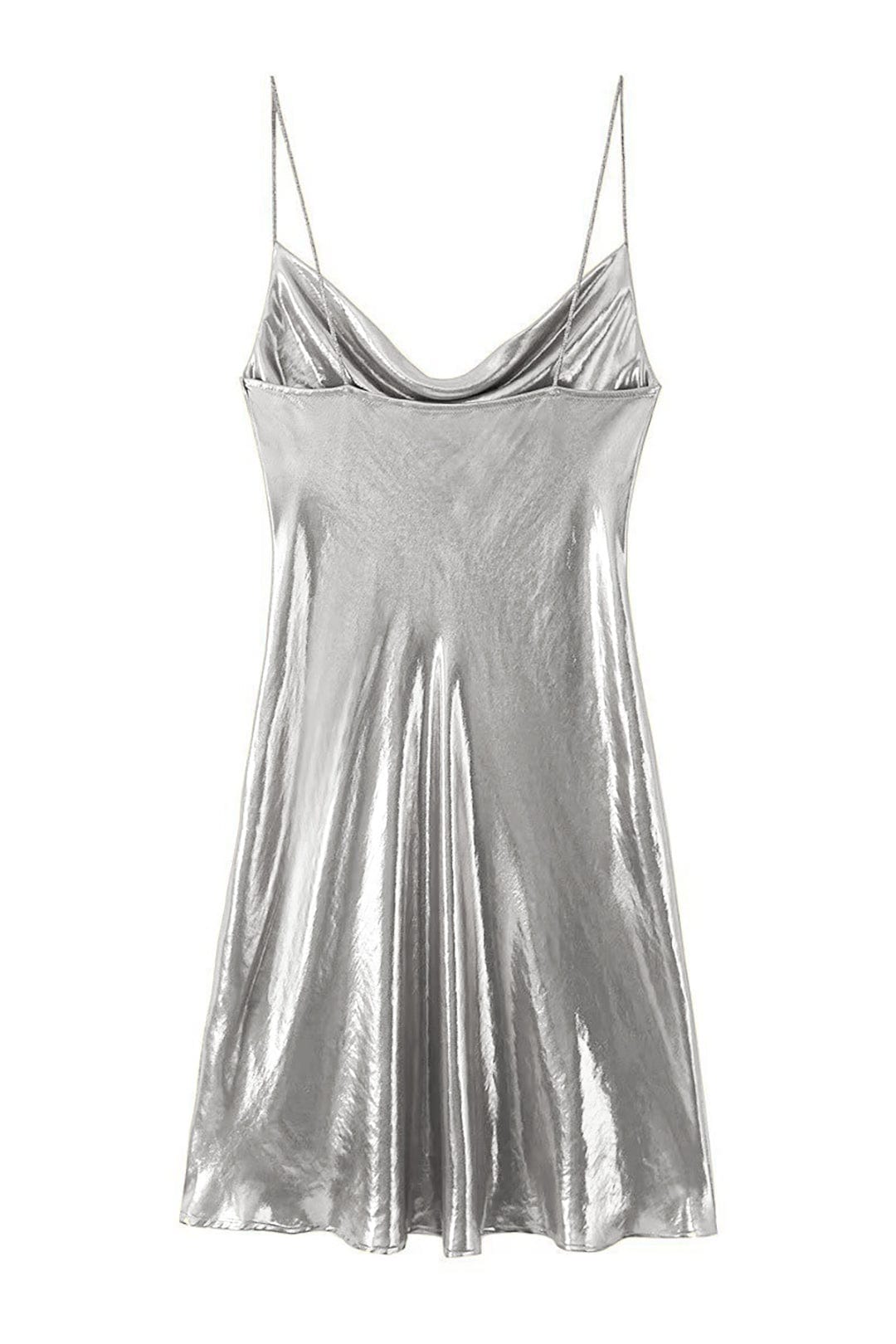 Moon 45 Cowl Neck Metallic Slip Mini Dress