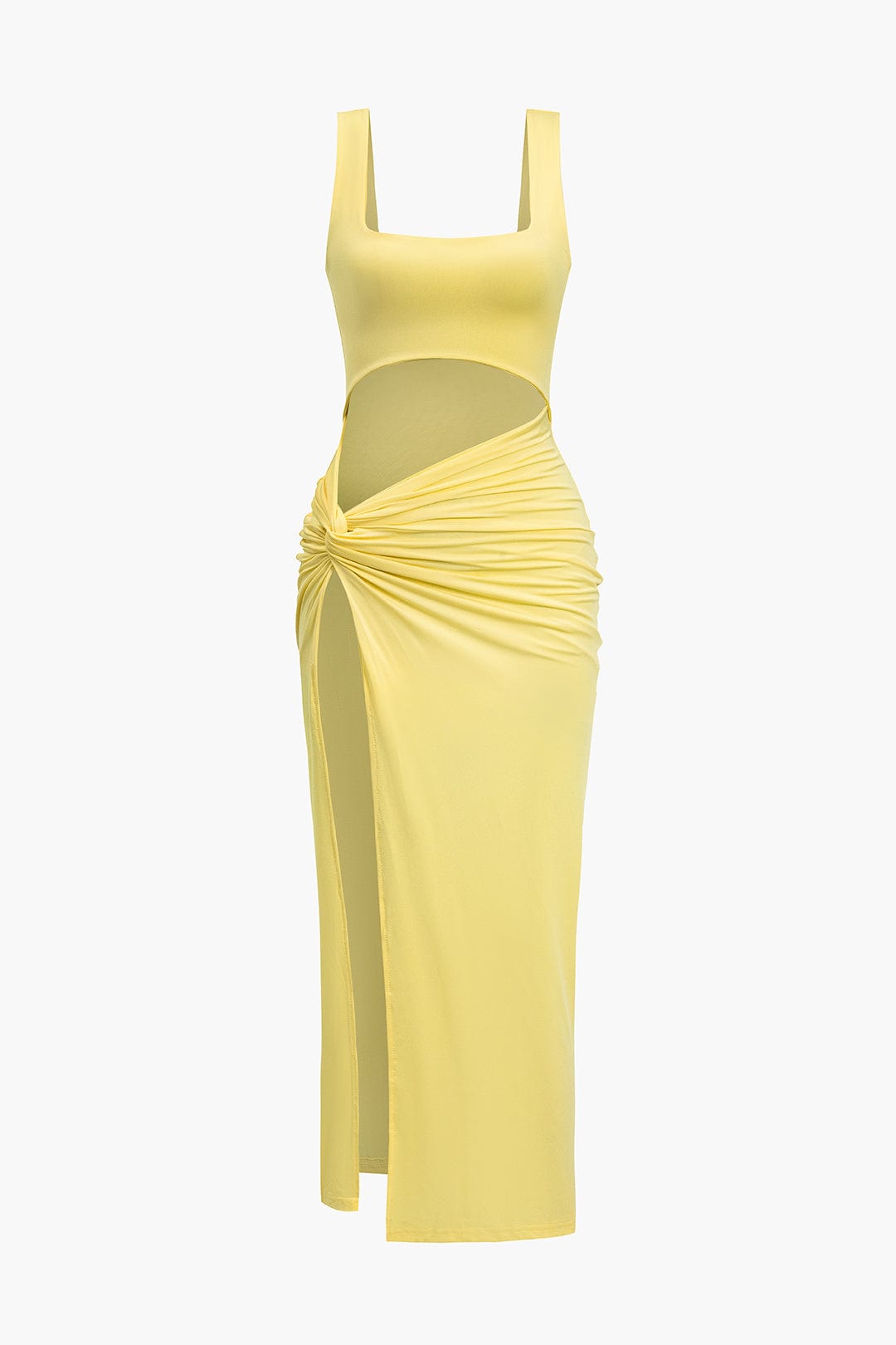 Moon 45 CREAM YELLOW / XS Solid Twist Front Cut Out Slit Midi Dress