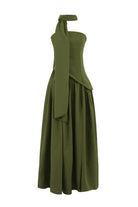 Moon 45 Dark Green / XS Adjustable Strapless Mesh Patchwork Dress