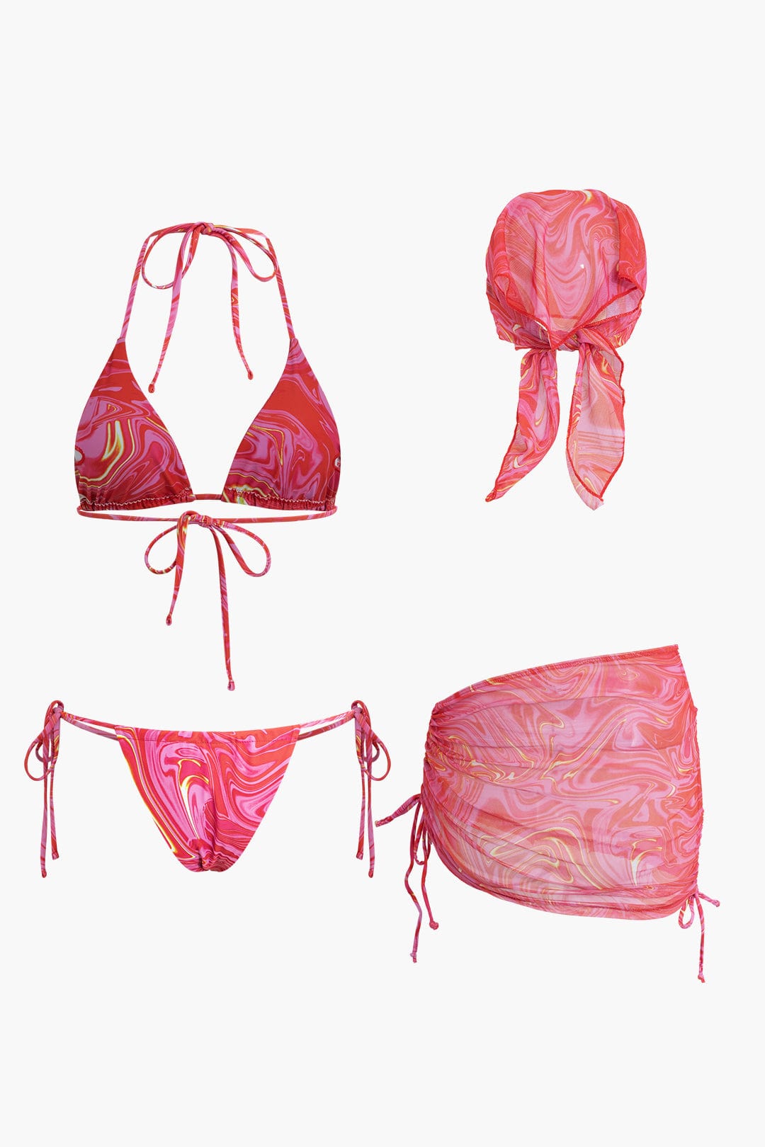 Moon 45 DEEP PINK / XS Abstract Print Mesh Swimsuit Set