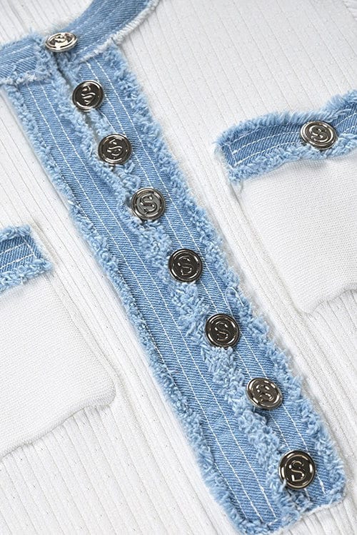 Moon 45 Denim Contrast Patchwork Knit Midi Dress