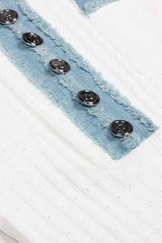 Moon 45 Denim Contrast Patchwork Knit Midi Dress