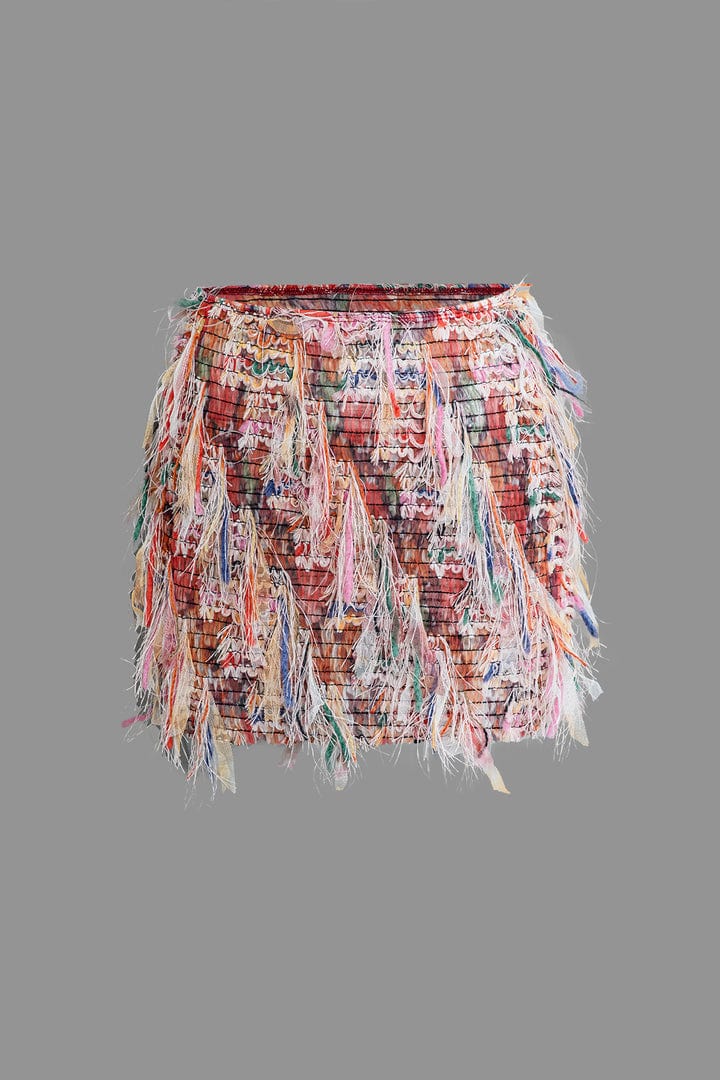 Moon 45 DUSTY PINK / XS Fringe Mini Skirt