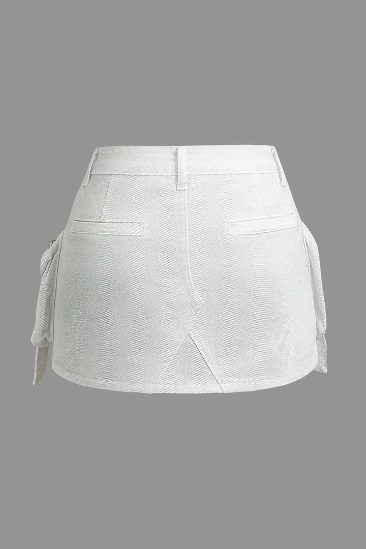 Moon 45 Faded Pocket Denim Mini Skirt