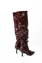 Moon 45 Faux Leather Ruched Pointed Toe Knee High Boots