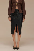 Moon 45 Faux Leather Wrap Midi Skirt