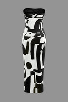 Moon 45 Geometric Pattern Strapless Knit Maxi Dress