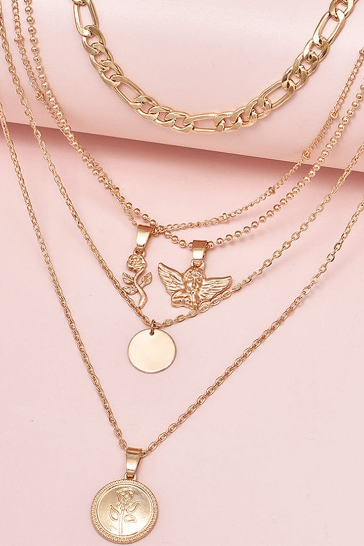 Moon 45 GOLD / ONE SIZE Rose & Angel Layered Necklace