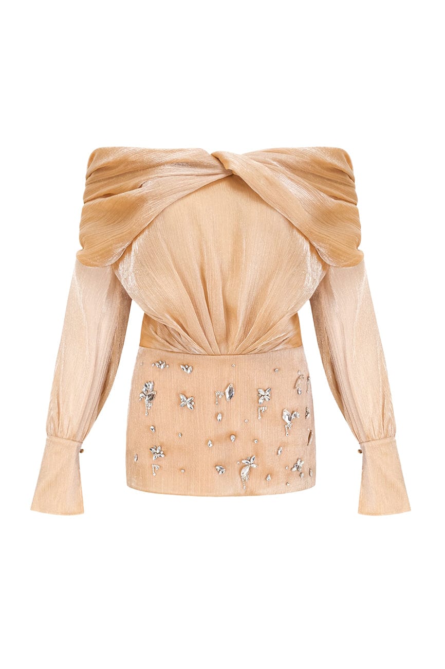 Moon 45 Gold / S Gold Crystal-embellished Panelled Mini Dress