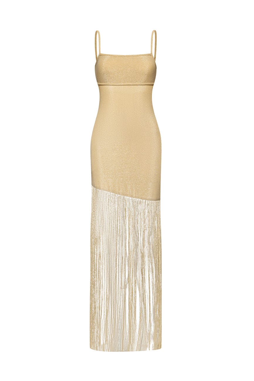 Moon 45 Gold / S Shimmering Fringe Gold Maxi Dress