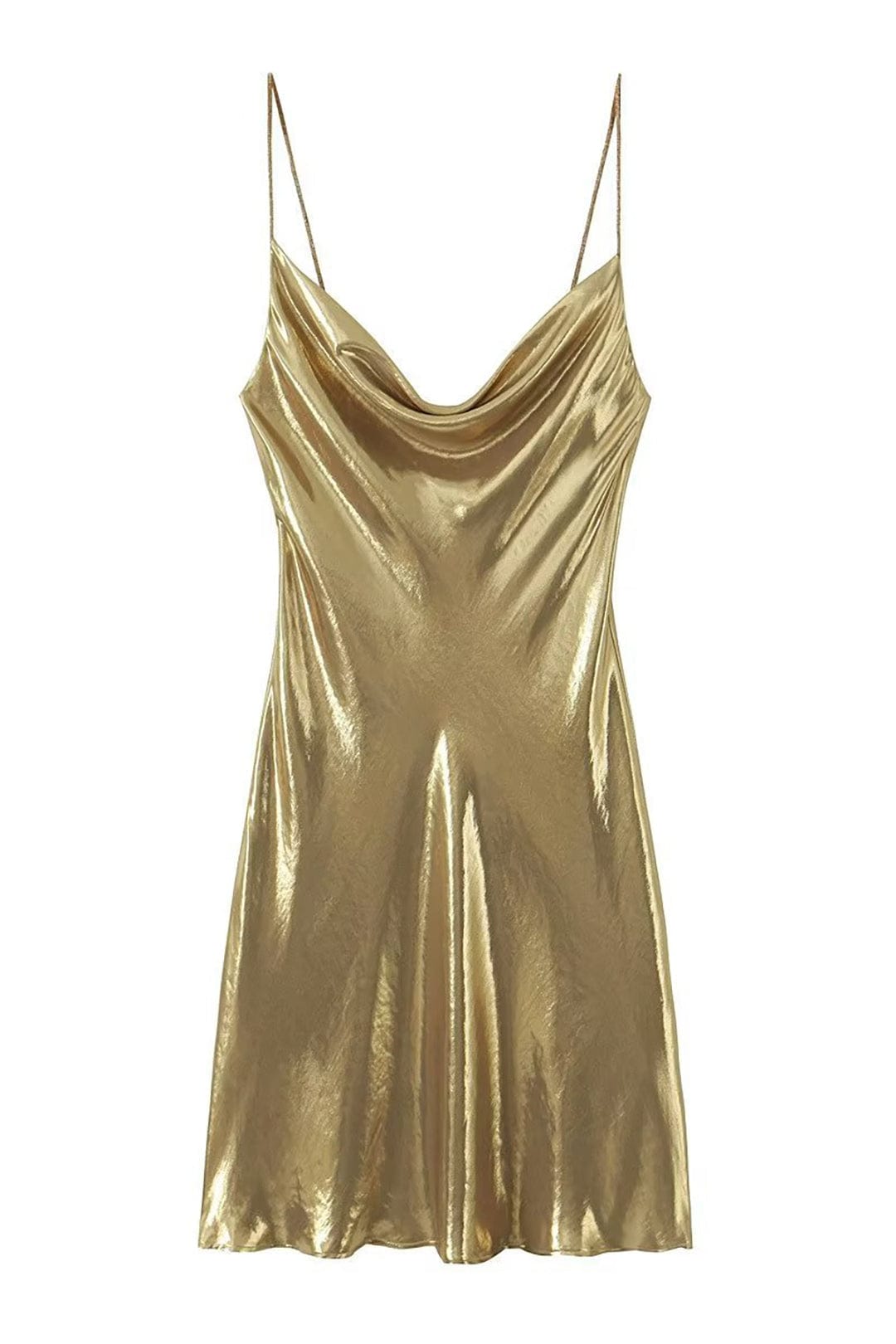 Moon 45 GOLD / XS Cowl Neck Metallic Slip Mini Dress