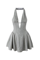 Moon 45 Gray with Small Dots / S Pleated Waist-Cinched Mini Skirt