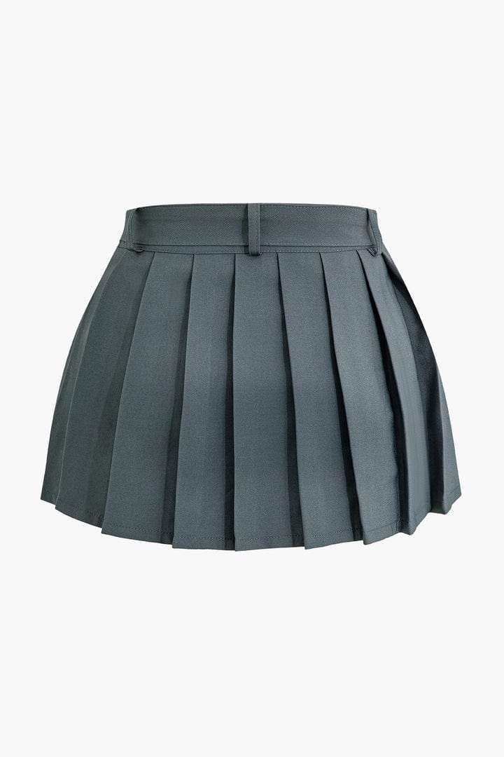 Moon 45 GRAY / XS Buckle Pleated Mini Skirt