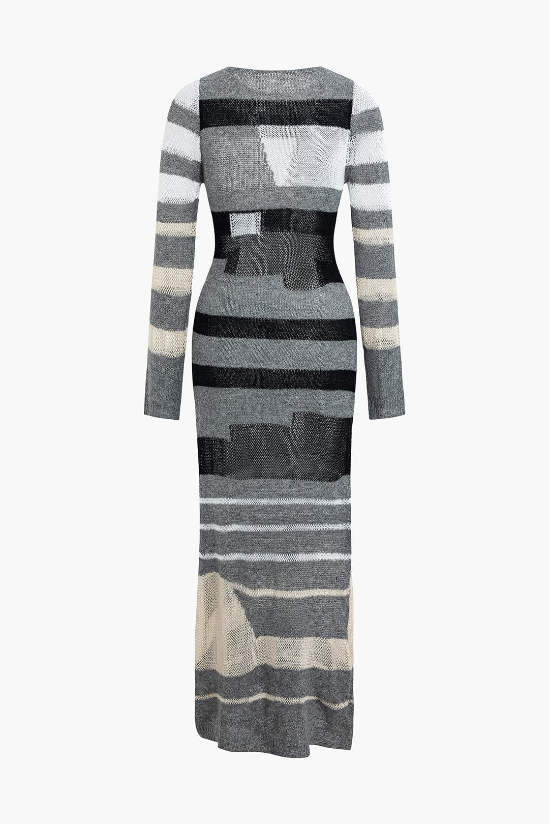 Moon 45 GRAY / XS Contrast Open Knit Maxi Dress