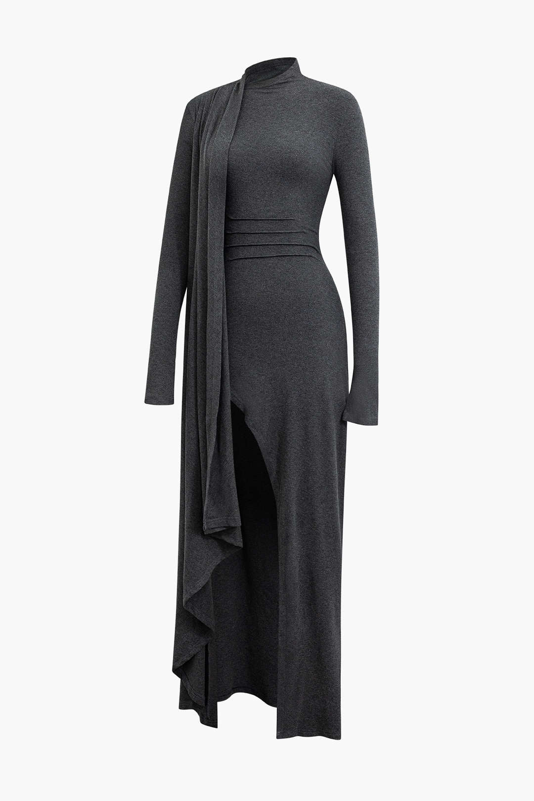 Moon 45 GRAY / XS Elegant Ruched Mock Neck Maxi