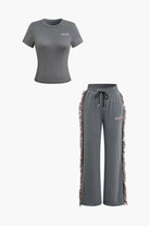 Moon 45 GRAY / XS Letter Print T-Shirt & Tassel Pants Set