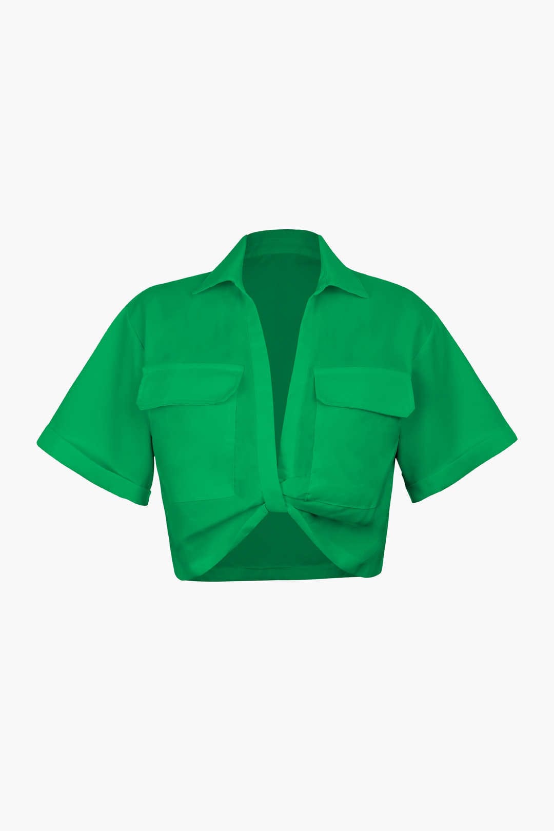 Moon 45 GREEN / 2XS Basic Flap Pocket Twist Hem Shirt