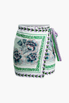 Moon 45 GREEN / 2XS Floral Wrap Knot Mini Skirt