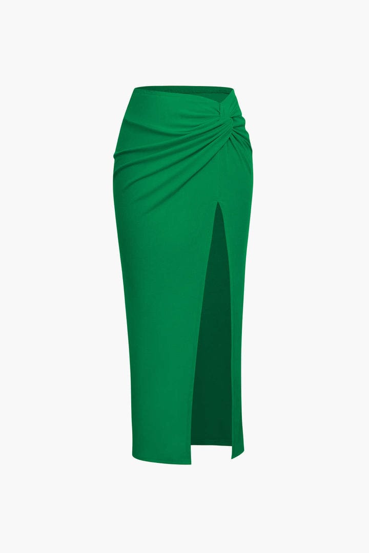 Moon 45 GREEN / 2XS Knot Side Slit Midi Skirt