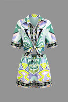 Moon 45 GREEN / S Geometric Print Shirt & Shorts Set