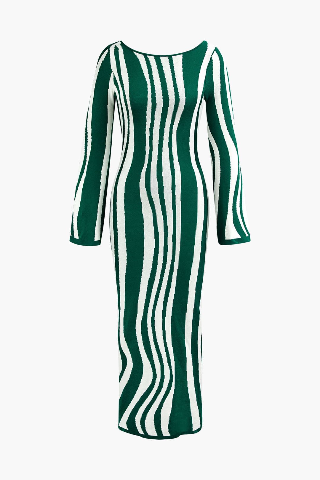 Moon 45 GREEN / XS Contrast Stripe Knit Maxi Dress