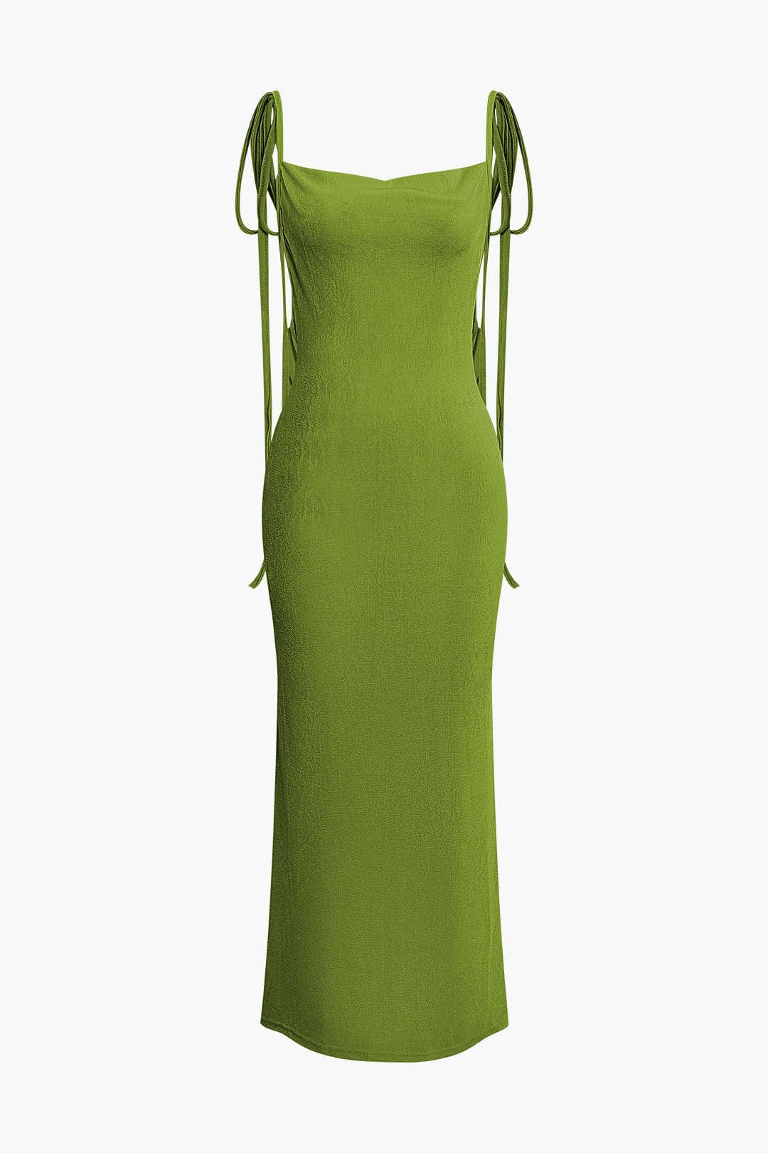 Moon 45 GREEN / XS Cowl Neck Backless Tie Maxi Dress