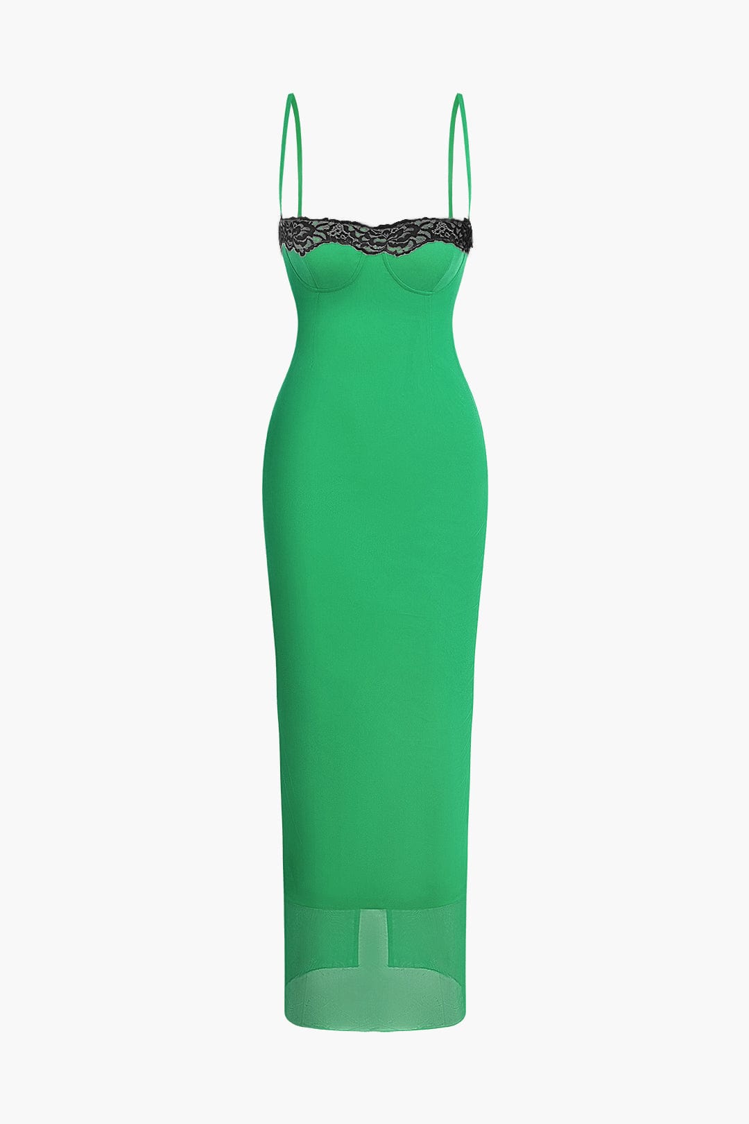 Moon 45 GREEN / XS Lace Trim Cami Midi Dress