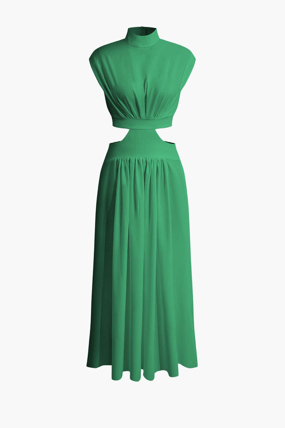 Moon 45 GREEN / XS Mock Neck Cut Out Pleated Maxi Dress