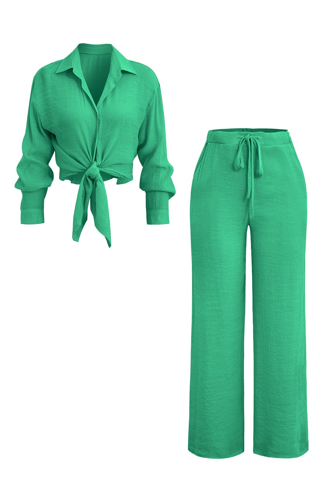 Moon 45 GREEN / XS Tie Front Shirt & Wide Leg Pants