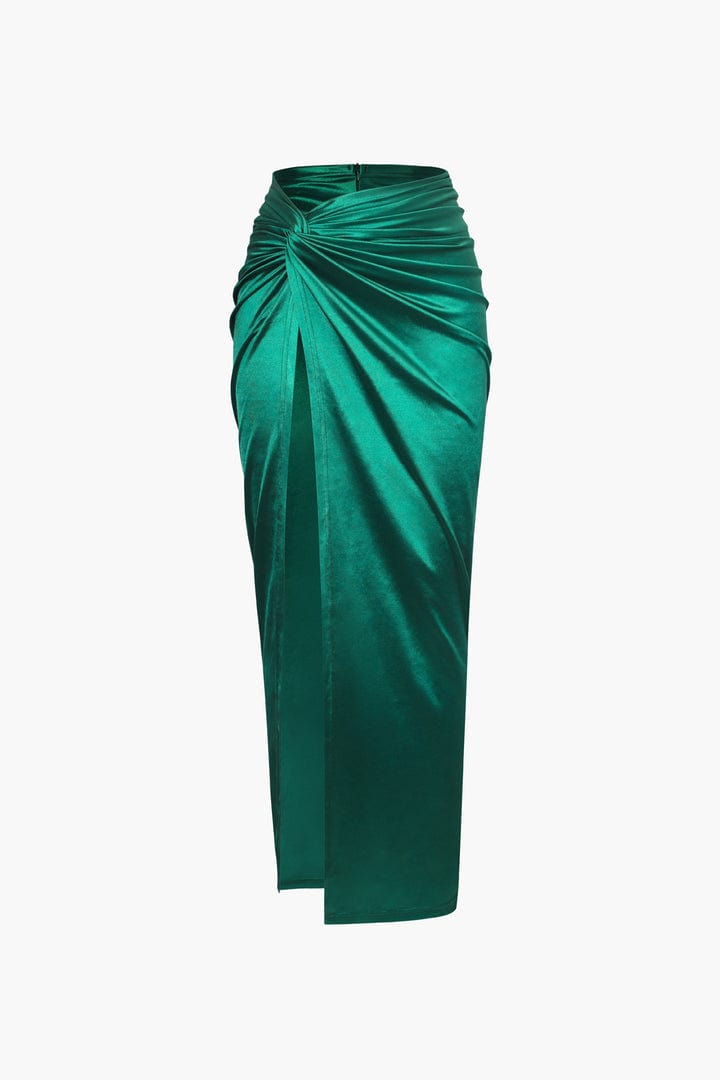 Moon 45 GREEN / XS Twist Detail High Slit Skirt