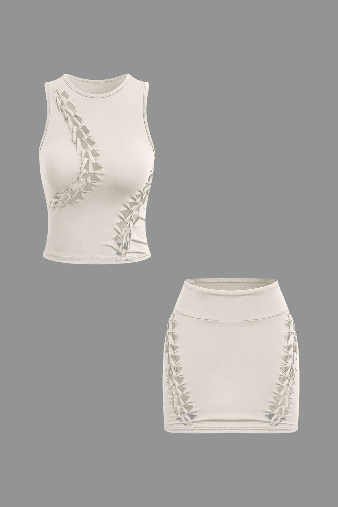 Moon 45 IVORY / XS Braided Cut Out Tank & Skirt Set